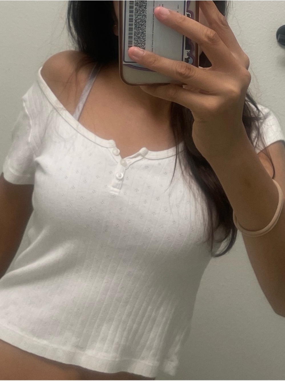 Brandy Melville White Ribbed Button-Front Crop Top